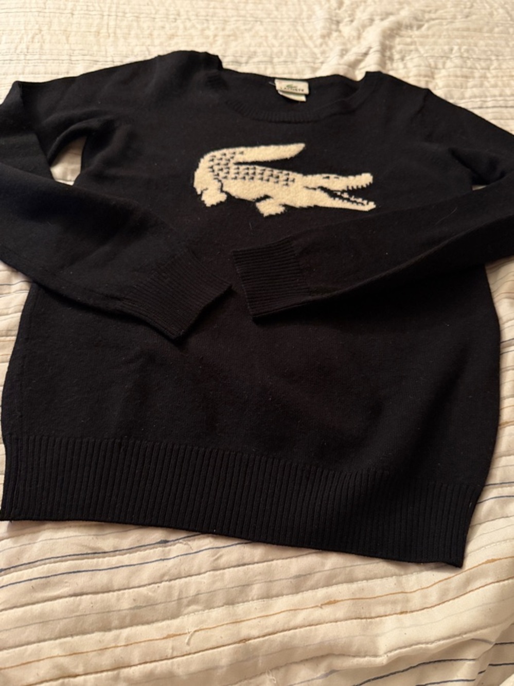 Lacoste Vintage Y2K Black Knit Pullover with Large White Instatsia Croc 🐊 Motif - Picture 4 of 10